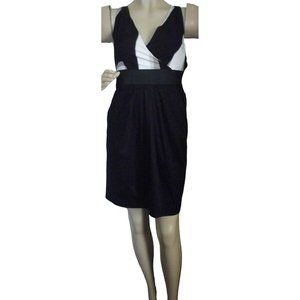 New York Company L Black V-Neck Wrap Sheath Dress sleeveless white taupe 12-14
